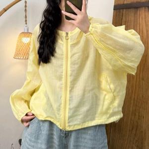 Puff Sleeves Ramie Sun-Proof Hooded Coat