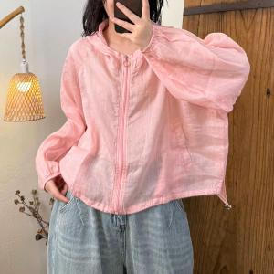 Puff Sleeves Ramie Sun-Proof Hooded Coat