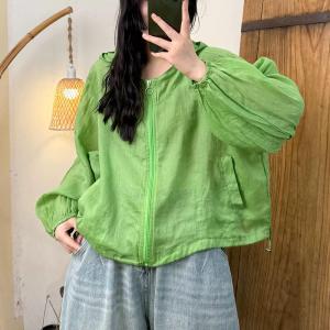 Puff Sleeves Ramie Sun-Proof Hooded Coat