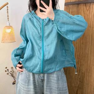 Puff Sleeves Ramie Sun-Proof Hooded Coat