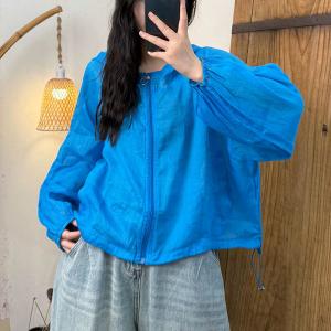 Puff Sleeves Ramie Sun-Proof Hooded Coat