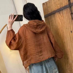 Puff Sleeves Ramie Sun-Proof Hooded Coat