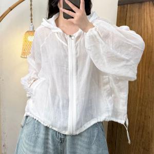 Puff Sleeves Ramie Sun-Proof Hooded Coat