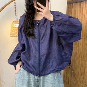 Puff Sleeves Ramie Sun-Proof Hooded Coat