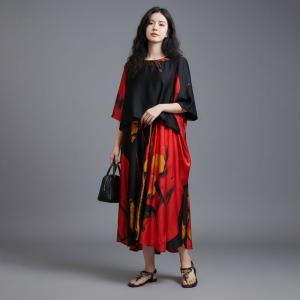 Ginkgo Leaf Black Silk Tied Dress