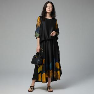 Ginkgo Leaf Black Silk Tied Dress