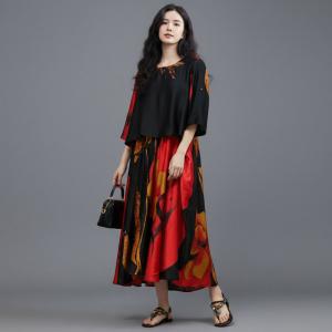 Ginkgo Leaf Black Silk Tied Dress