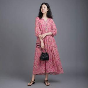 Pink Flowers Ramie Tied Maxi Dress