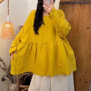 Long Sleeves Linen Oversized Doll Tunic Blouse