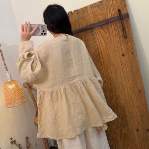 Long Sleeves Linen Oversized Doll Tunic Blouse
