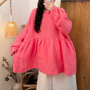 Long Sleeves Linen Oversized Doll Tunic Blouse