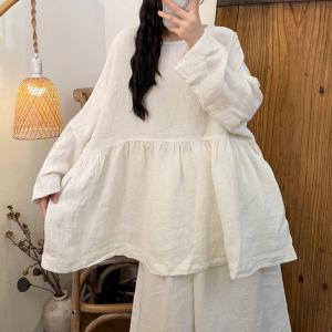 Long Sleeves Linen Oversized Doll Tunic Blouse