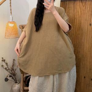 Short Sleeves Plain Linen Tunic