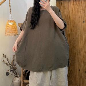 Short Sleeves Plain Linen Tunic