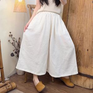 Casual Elastic Waist Linen Wide Leg Pants