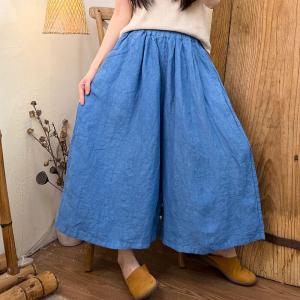 Casual Elastic Waist Linen Wide Leg Pants
