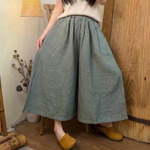 Casual Elastic Waist Linen Wide Leg Pants