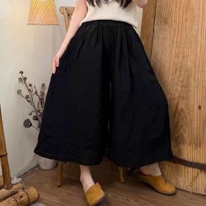 Casual Elastic Waist Linen Wide Leg Pants