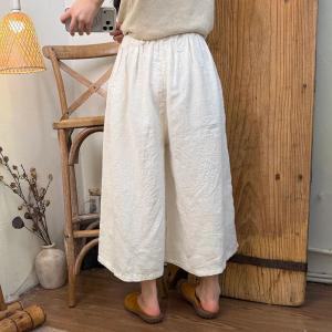 Casual Elastic Waist Linen Wide Leg Pants