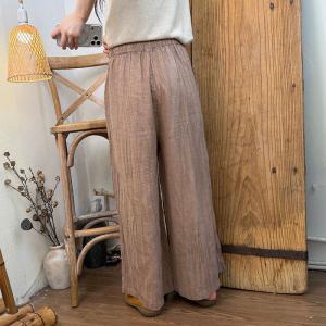 Solid Colors Linen Straight Leg Pleated Pants