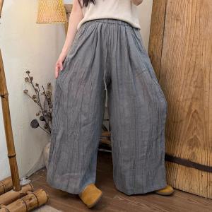 Solid Colors Linen Straight Leg Pleated Pants