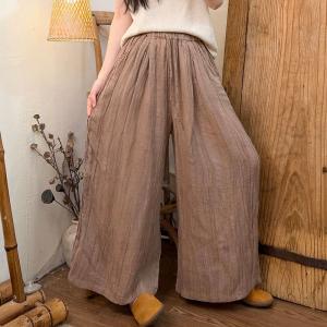 Solid Colors Linen Straight Leg Pleated Pants