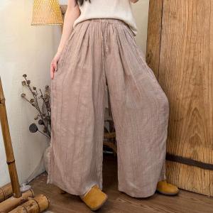 Solid Colors Linen Straight Leg Pleated Pants