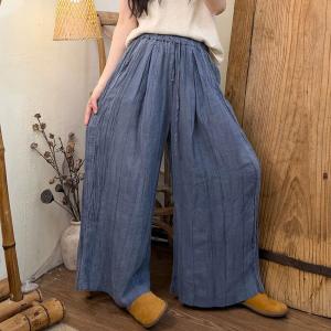 Solid Colors Linen Straight Leg Pleated Pants