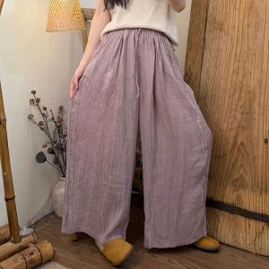 Solid Colors Linen Straight Leg Pleated Pants