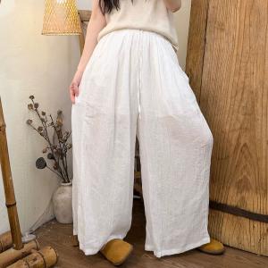 Solid Colors Linen Straight Leg Pleated Pants