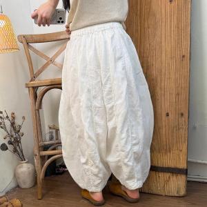 Summer Plus Size Linen White Balloon Pants