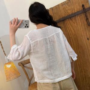 Button Fly Pleated Linen Summer T-Shirt