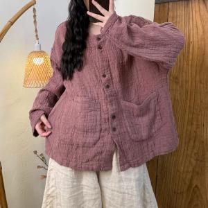 Organic Linen Ling Sleeves Pleated Outerwear