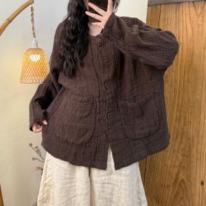 Organic Linen Ling Sleeves Pleated Outerwear