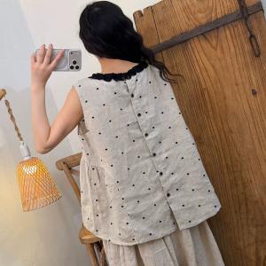 Lace Collar Linen Polka Dot Vest