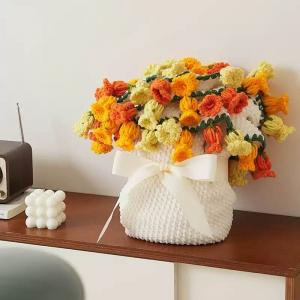 3D Knitted Crochet Flower Bouquet Throw Blanket Cozy Comfort Gift
