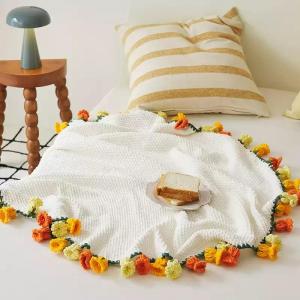 3D Knitted Crochet Flower Bouquet Throw Blanket Cozy Comfort Gift