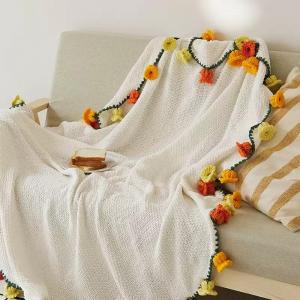 3D Knitted Crochet Flower Bouquet Throw Blanket Cozy Comfort Gift