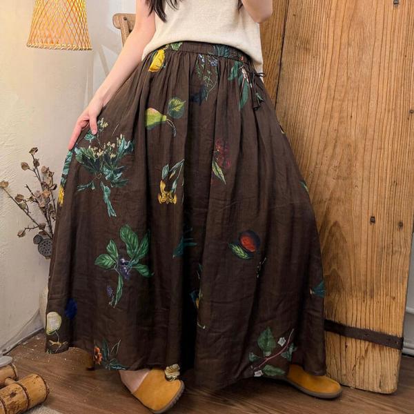 Casual 100% Ramie Printed Black Dark Coffee Green bohemian comfy tropical hawaiian oversized slouchy lazy day 
