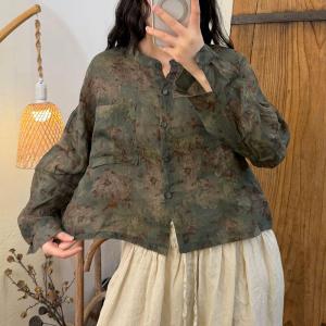 Organic Ramie Floral Long Sleeves Ladies Shirt