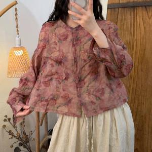Organic Ramie Floral Long Sleeves Ladies Shirt
