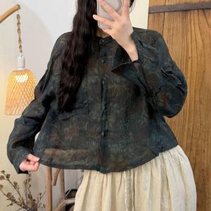 Organic Ramie Floral Long Sleeves Ladies Shirt