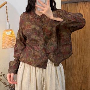 Organic Ramie Floral Long Sleeves Ladies Shirt