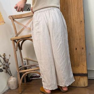 Cozy Linen Straight Leg Beige Pants