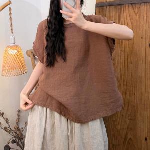 Short Sleeves Plain Linen T-shirt