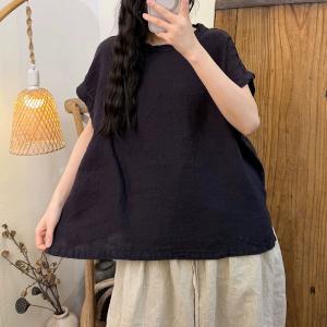 Short Sleeves Plain Linen T-shirt