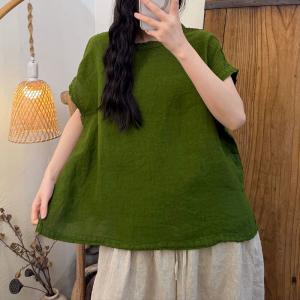 Short Sleeves Plain Linen T-shirt