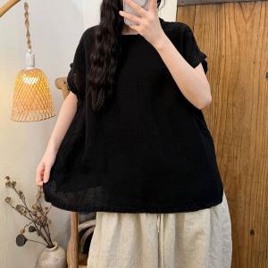 Short Sleeves Plain Linen T-shirt