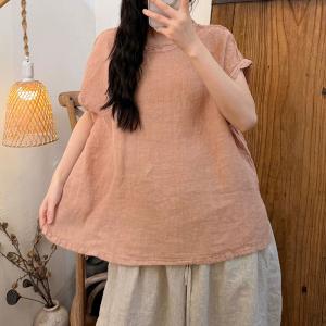 Short Sleeves Plain Linen T-shirt