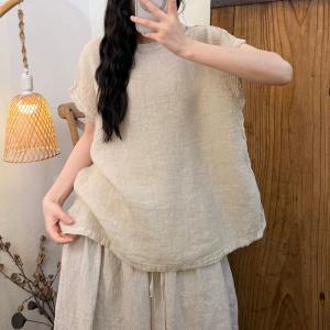 Short Sleeves Plain Linen T-shirt